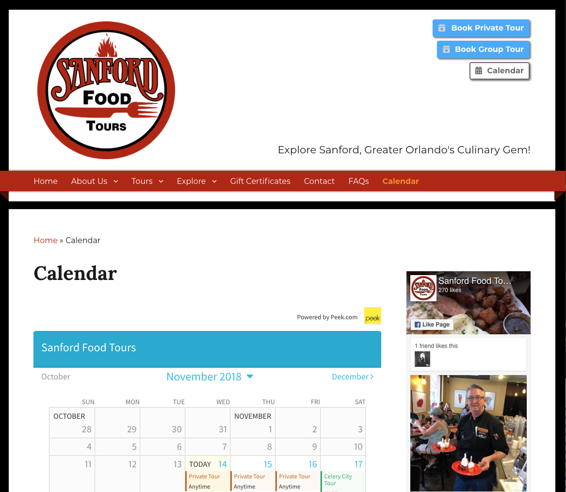 Sanford Food Tours Calendar